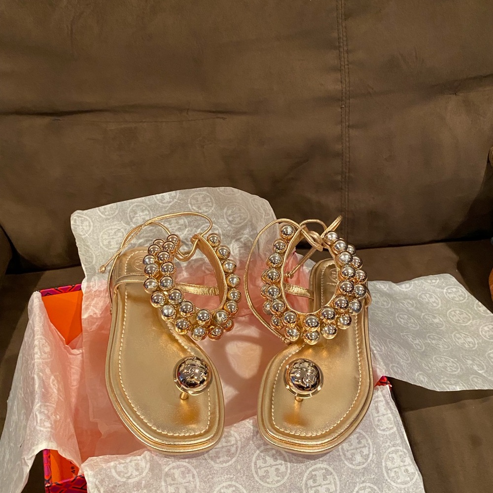 Tory Burch Metallic Rose Gold Sandals
